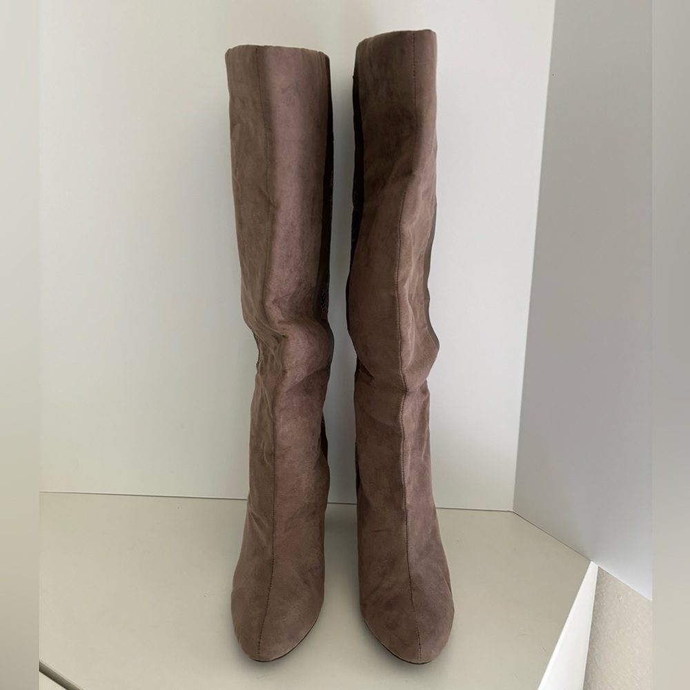 Cosmopolitan Brown Suede & Snakeskin Heeled Boots Size 9M - Picture 2 of 10